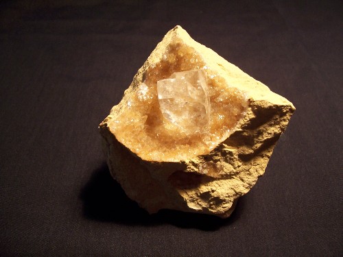 Gypsum var. Selenite on Calcite. Elkhoukhat, Morocco.
